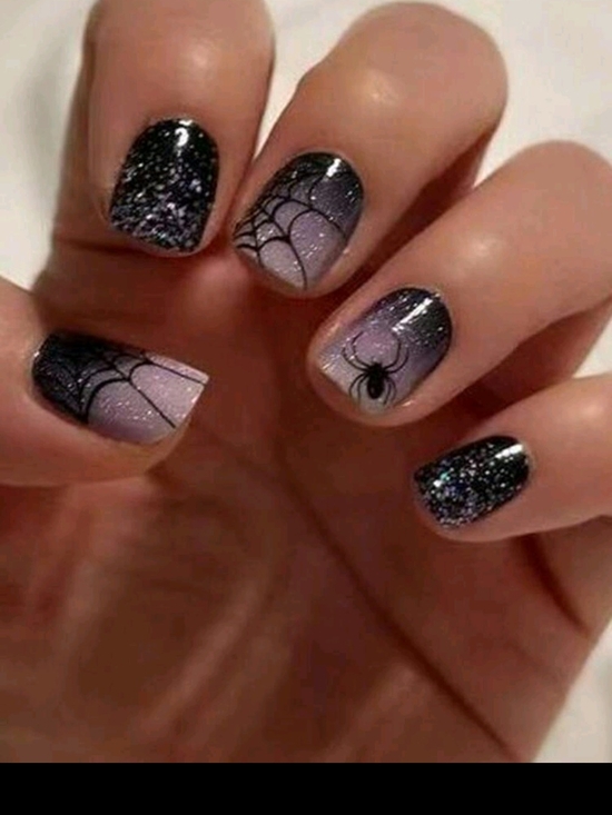 Other - Halloween Spider Web Gradient Press-On Nails - Black & Purple